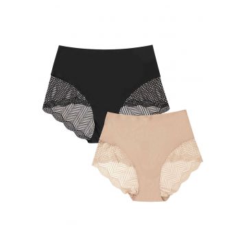 Set 2 perechi de Chiloti Passy  - Bumbac - Crem/Negru
