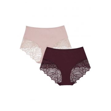 Set 2 perechi de chiloti Pinky  Bumbac - cu talie inalta - Roz/Mov