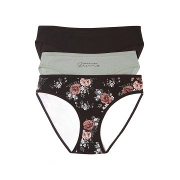 Set 3 perechi de chiloti dama Mi-Mi -  Bumbac - negru/gri
