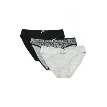 Set 3 perechi de chiloti Mi-Mi -  Bumbac - pentru femei - Gri/Negru