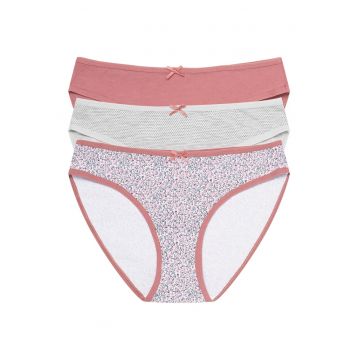 Set 3 perechi de chiloti Mi-Mi -  Bumbac - pentru femei - Gri/Roz