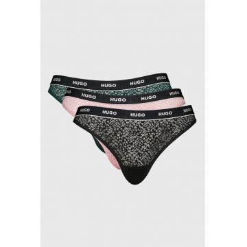 Set de chiloti tanga din dantela cu banda logo in talie - 3 perechi