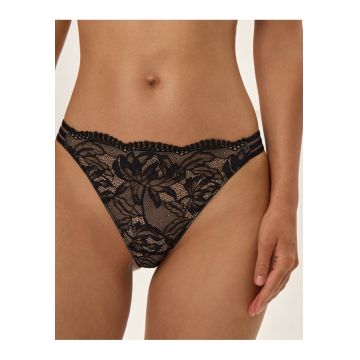 Chiloti dama Brazilian  Outline - dantela florala - negru - poliamida - Chiloti dama Brazilian  Outline - dantela florala - negru - poliamida -