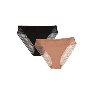 Set 2 Perechi Chiloti dama  Pakis - Bumbac - negru/bej Set 2 Perechi Chiloti dama  Pakis - Bumbac - negru/bej