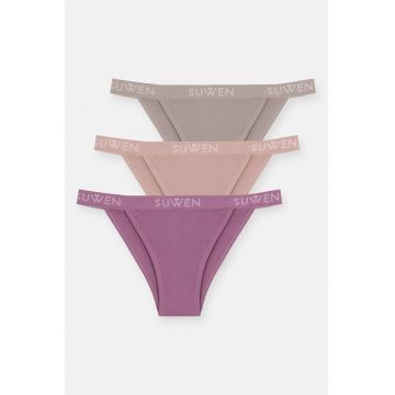Set de chiloti brazilieni din amestec de bumbac - 3 perechi Set de chiloti brazilieni din amestec de bumbac - 3 perechi