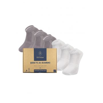 Set 6 perechi - Sosete Scurte din Bumbac Pieptanat -  fara cusatura - respirabile si confortabile