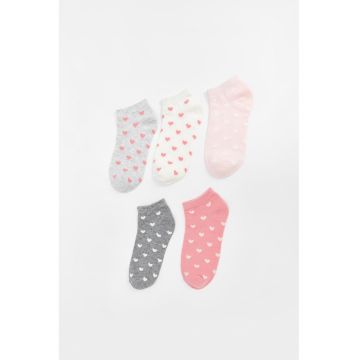 Set de sosete pana la glezna cu inimi - 5 perechi
