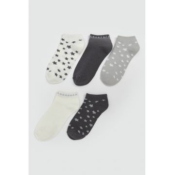 Set de sosete pana la glezna cu model cu stele - 5 perechi