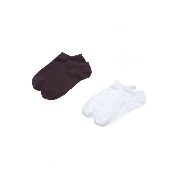 Sosete dama  set 2 perechi alb - violet inchis - bumbac - scurte