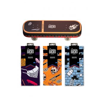 3 perechi de sosete Coolmax in cutie in forma de Skateboard