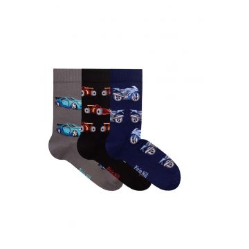 Cutie cu 3 perechi de sosete din bumbac oraganic Masini