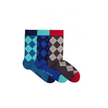 Sosete bambus COMFORT FEET Argyle Box 3buc. Albastru Petrol Antracit