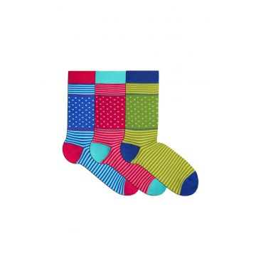 Sosete bambus FINE BAMBOO buline si dungi cutie 3 buc. verde albastru fucsia