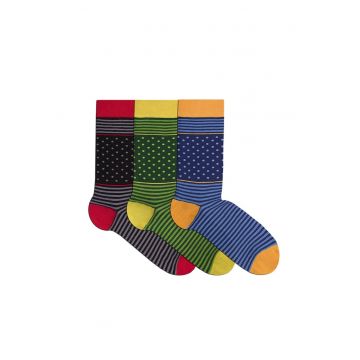 Sosete bambus FINE BAMBOO buline si dungi cutie 3 buc. verde inchis albastru inchis negru