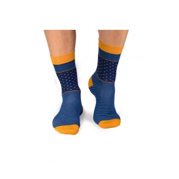 Sosete bambus FINE BAMBOO cu buline si dungi albastru inchis