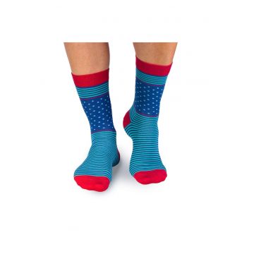 Sosete bambus FINE BAMBOO cu buline si dungi albastru turcoaz