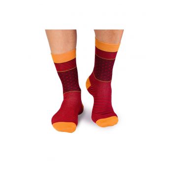 Sosete bambus FINE BAMBOO cu buline si dungi rosu visiniu