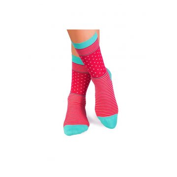 Sosete bambus FINE BAMBOO cu buline si dungi roz fucsia