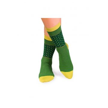 Sosete bambus FINE BAMBOO cu buline si dungi verde inchis