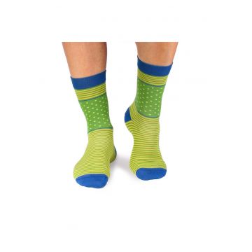 Sosete bambus FINE BAMBOO cu buline si dungi verde lime