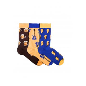 Sosete bumbac BOX 3 Colour Cotton Socks ROCK Beer Guitar Flash