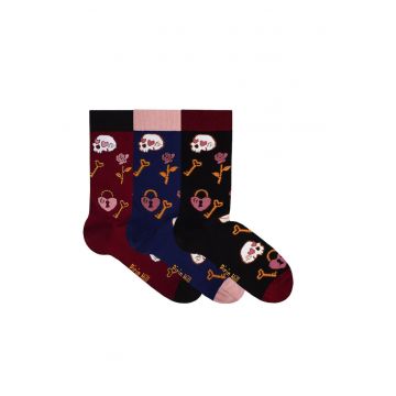 Sosete bumbac BOX 3 Colour Cotton Socks ST VALENTINE'S DAY Bordeaux Jeans Black