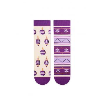 Sosete bumbac de craciun Arty Socks Globuri Violet