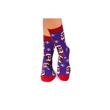 Sosete bumbac de craciun Colour Cotton Pinguin Fericit Violet -
