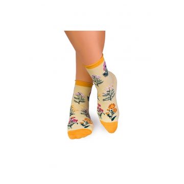Sosete bumbac de lungime medie - model floral - Galben