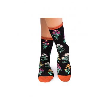 Sosete Fine din Bumbac organic cu model floral Negru