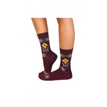 Sosete lana merino Ethno Fine Bordo - Multicolor