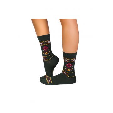 Sosete lana merino Ethno Fine Dark Green -