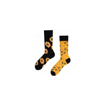 Sosete lungi barbatesti -  Imprimeu cu floarea soarelui - Negru/Portocaliu -