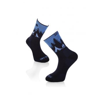 Sosete pentru Drumetie din Lana de Merinos cu Lup Albastru inchis