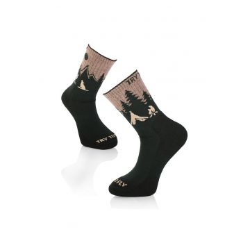 Sosete pentru Drumetie - din Lana de Merinos cu Lup Verde inchis