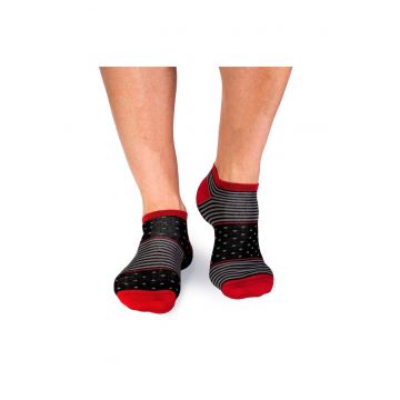 Sosete scurte bambus FINE BAMBOO cu buline si dungi negru gri