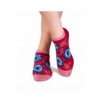 Sosete scurte bambus Flowers Red 386