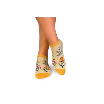 Sosete scurte bumbac - model floral - Galben