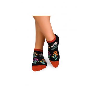 Sosete scurte bumbac - model floral - Negru