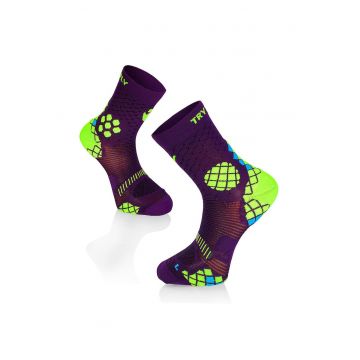 Sosete sport de compresie violet-galben