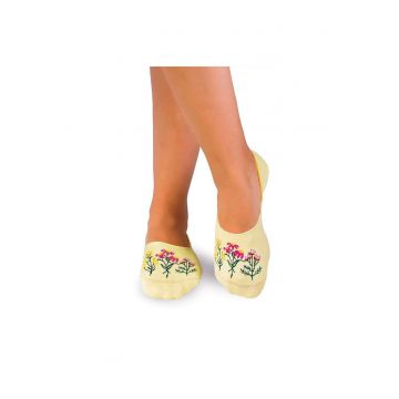 Sosete tip talpici din bumbac - model floral - Galben