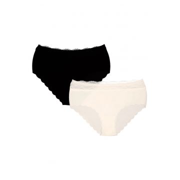 Chiloti cu talie ridicata Pola set de 2  negru - crem