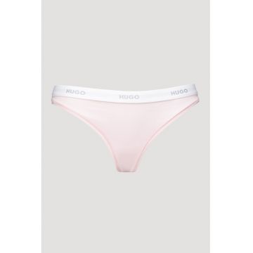 Chiloti tanga din amestec de bumbac cu banda logo in talie