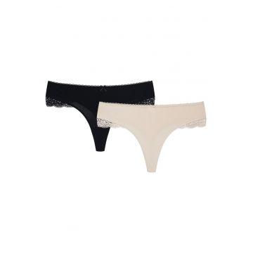 Chiloti tip tanga - set de 2 perechi Negru - Bej Pema