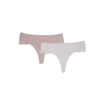 Chiloti tip tanga - set de 2 perechi Roz - Bej Pema