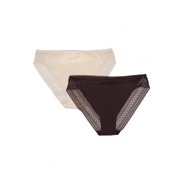 Set 2 Perechi Chiloti dama  Pakis - Bumbac - Mov/Alb