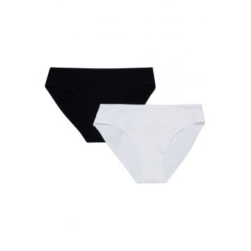 Set 2 perechi de chiloti dama -  Bumbac - Alb/Negru