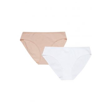 Set 2 perechi de chiloti dama -  Bumbac - Bej/Alb