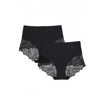 Set 2 perechi de Chiloti Pansy  cu talie inalta - Bumbac - Negru