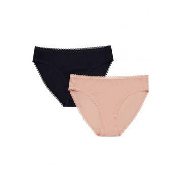 Set 2 perechi de chiloti pentru dama  Bumbac/Dantela - Negru/Bej